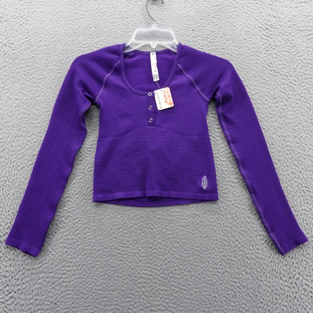 FP Movement Bail Out Long Sleeve Top XS/S Dark Amethyst Purple Textured Crop NEW